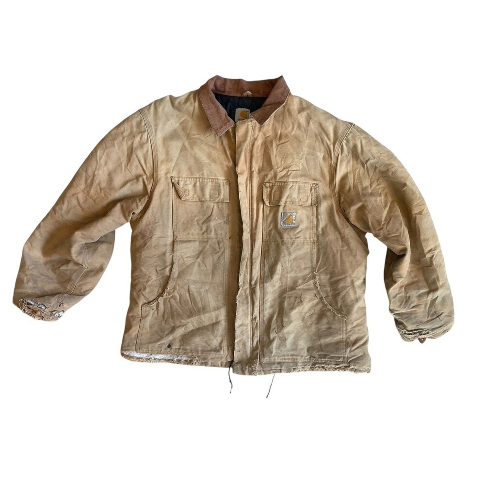 Vintage Carhartt J02 Duck Arctic Coat Size XL Brown Workwear Heavy Destroyed USA